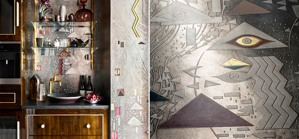 Обои ручная роспись Klimt Polished Silver bas relief gilded paper