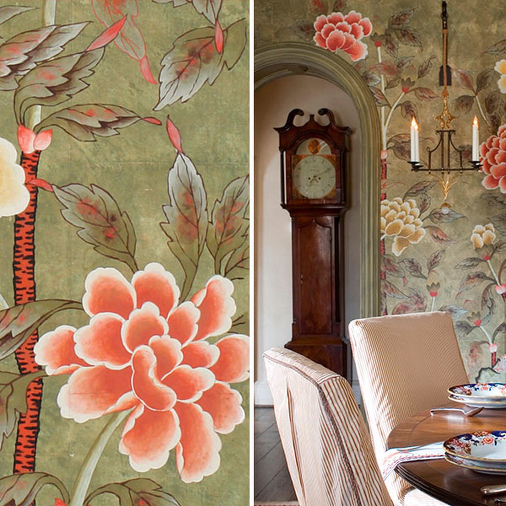 Обои ручная роспись Korean Peony Colourway SC-50 on Edo Cannella India tea paper