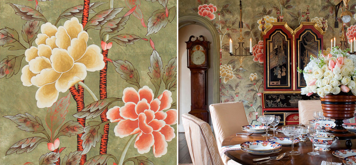 Обои ручная роспись Korean Peony Colourway SC-50 on Edo Cannella India tea paper