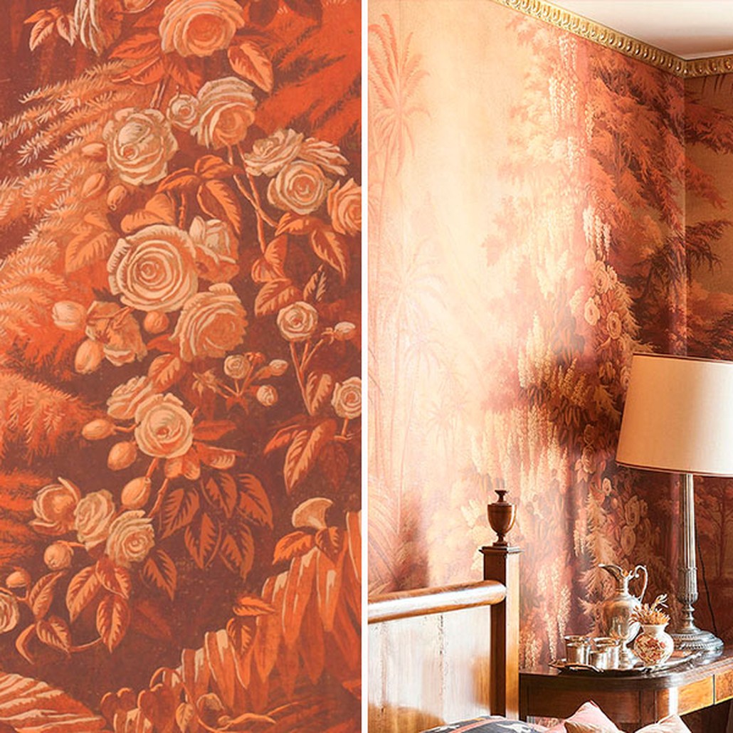 Обои ручная роспись L'Eden Coral Monochromatic on antique scenic Xuan paper