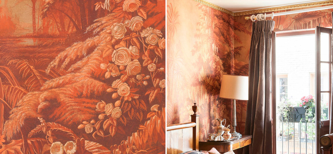 Обои ручная роспись L'Eden Coral Monochromatic on antique scenic Xuan paper