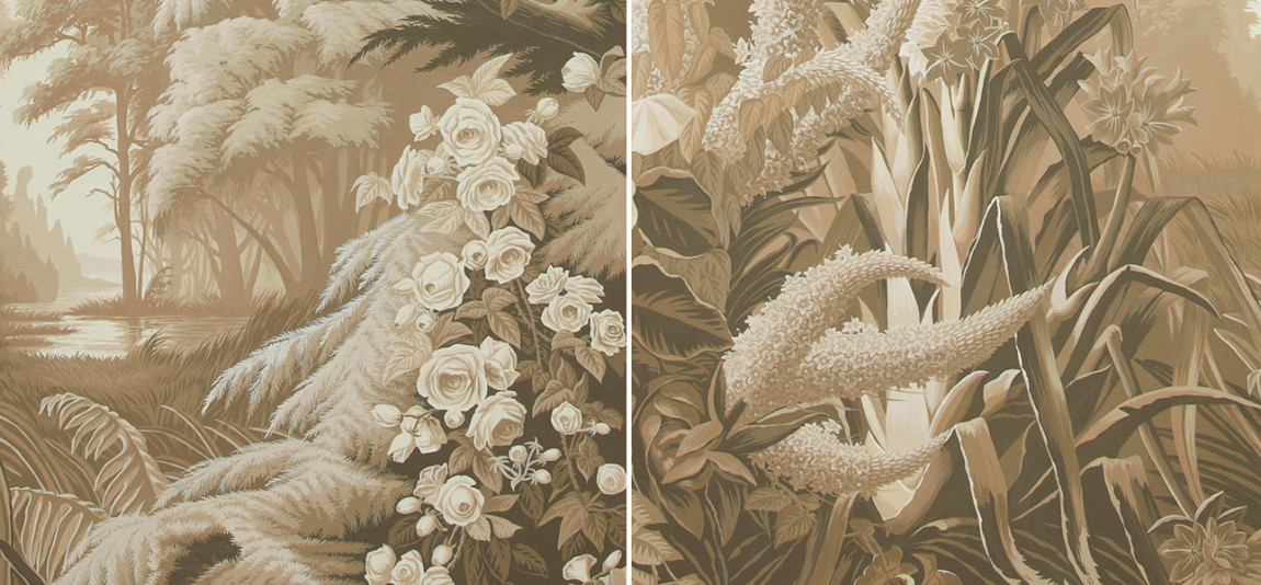 Обои ручная роспись L'Eden Sepia on scenic paper