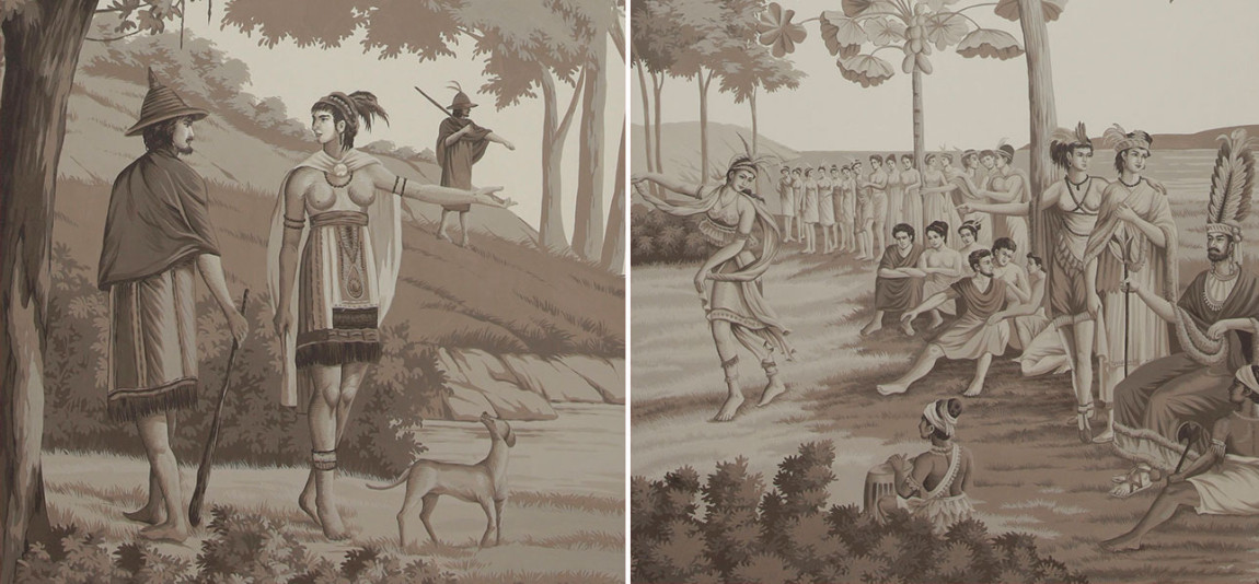 Обои ручная роспись Les Sauvages de la Mer Pacifique Eau Forte on scenic paper