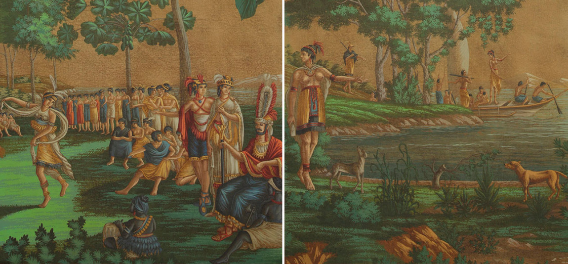 Обои ручная роспись Les Sauvages de la Mer Pacifique Paille on antique scenic Xuan paper