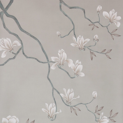 Обои ручная роспись Magnolia Canopy Original Colourway on Oyster Shell metallic silk