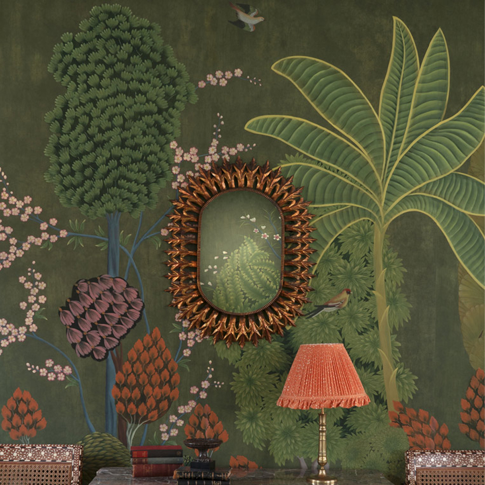 Обои ручная роспись Malwa Original colourway on Olive tobacco