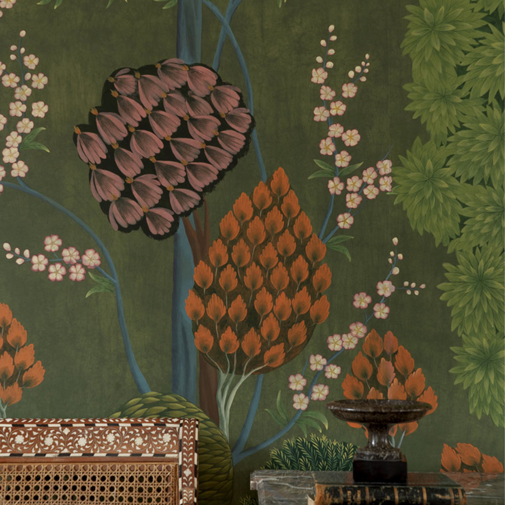 Обои ручная роспись Malwa Original colourway on Olive tobacco