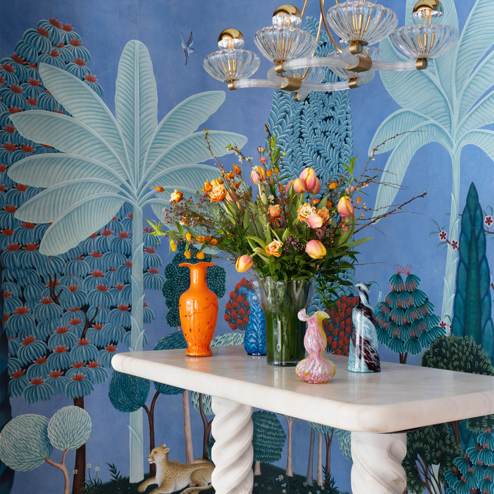 Обои ручная роспись Malwa Special Colourway on blue painted Xuan paper