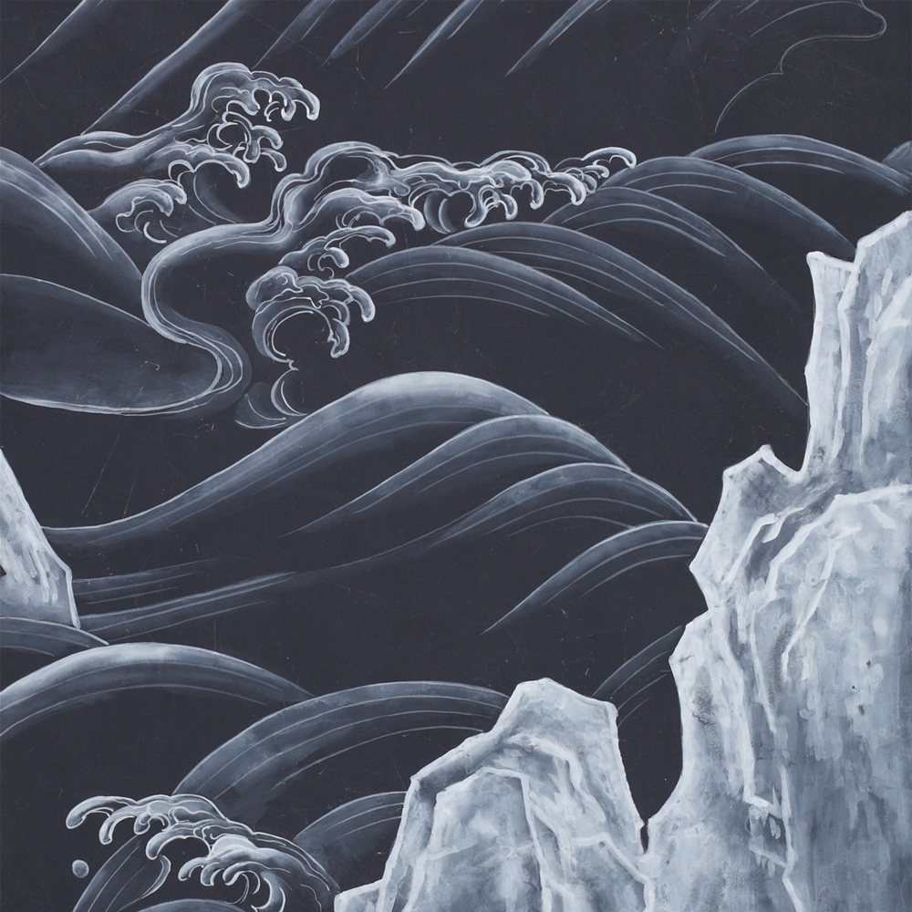 Обои ручная роспись Matsushima Waves Roka on Edo Night painted silk