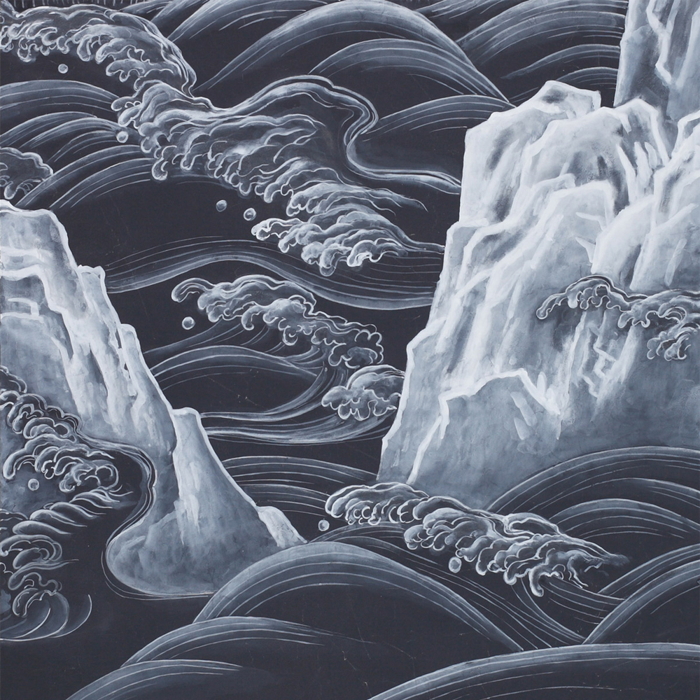 Обои ручная роспись Matsushima Waves Roka on Edo Night painted silk
