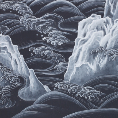 Обои ручная роспись Matsushima Waves Roka on Edo Night painted silk