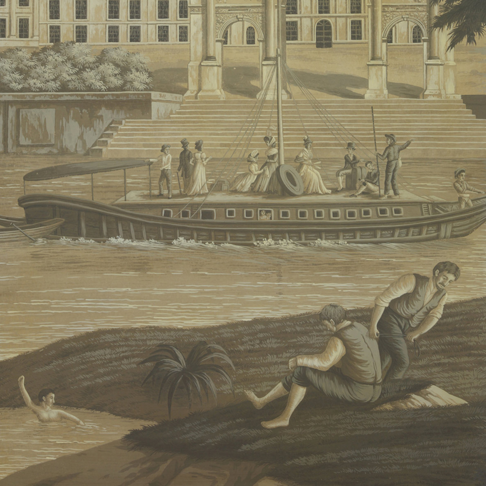 Обои ручная роспись Monuments of Paris Eau Forte on antique scenic Xuan paper