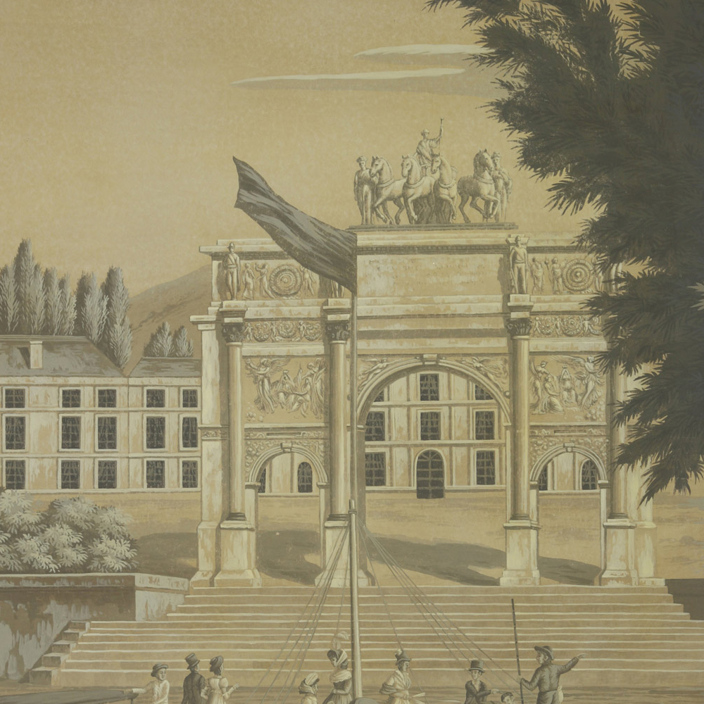 Обои ручная роспись Monuments of Paris Eau Forte on antique scenic Xuan paper