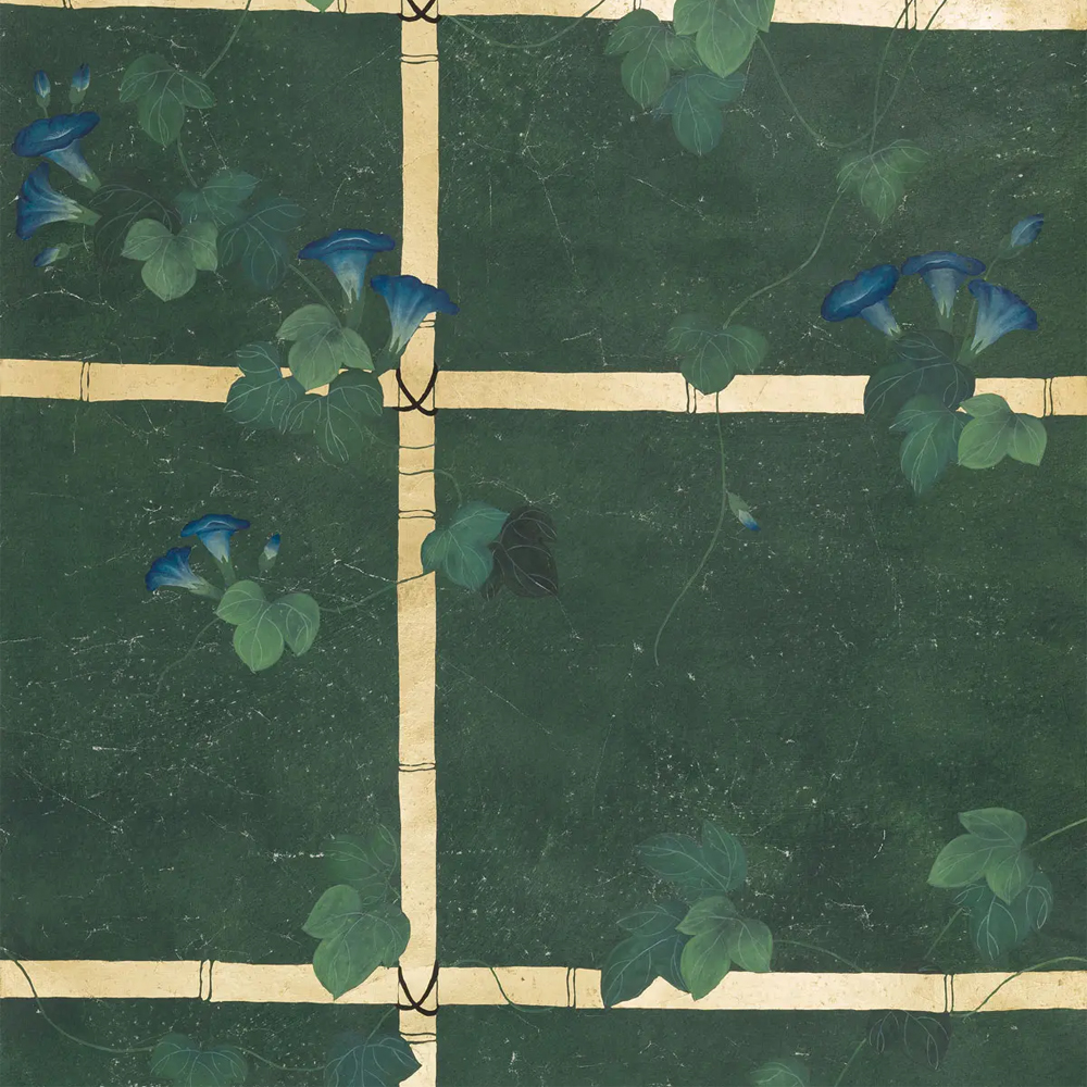 Обои ручная роспись Morning Glory Original colourway on Edo Green painted Xuan paper