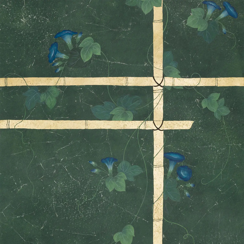 Обои ручная роспись Morning Glory Original colourway on Edo Green painted Xuan paper