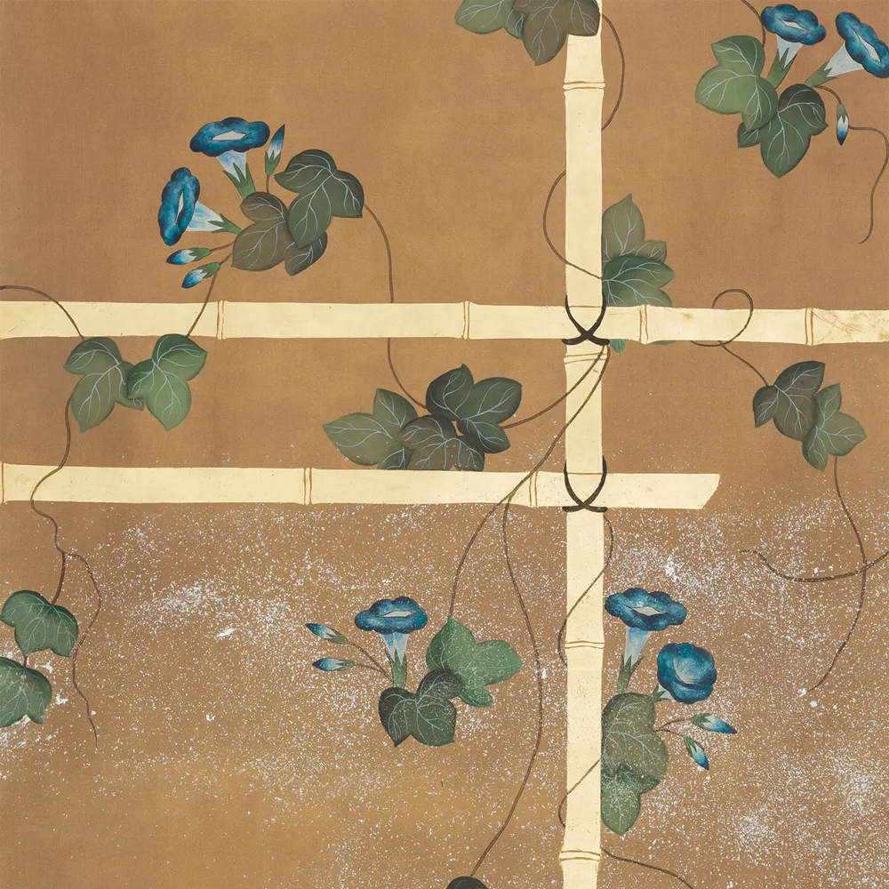 Обои ручная роспись Morning Glory Original colourway on gold metallic silk