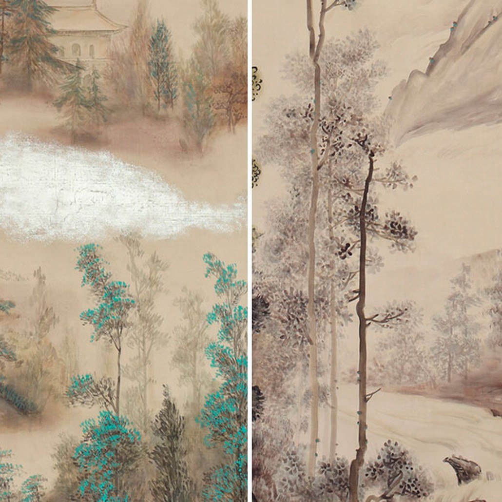Обои ручная роспись Mountains Above Clouds Colourway SC-234 on Raw Silk dyed silk