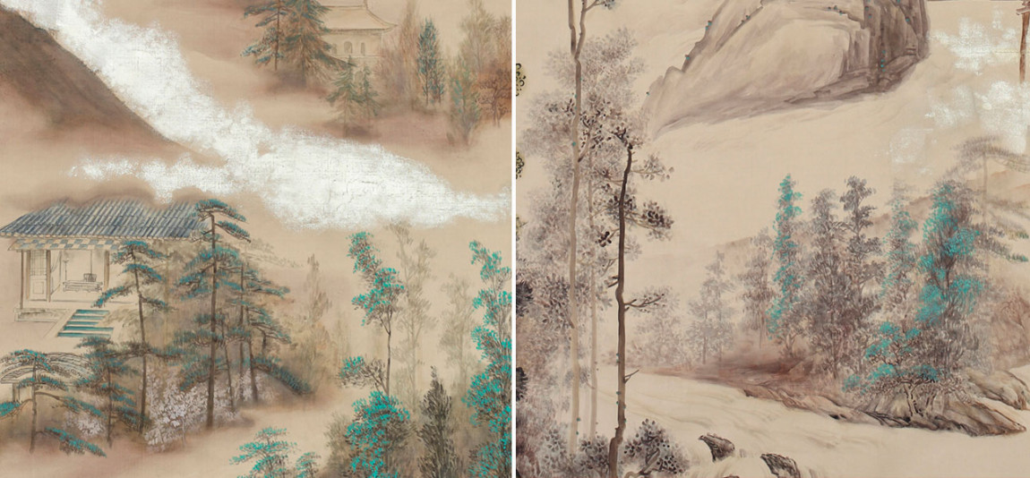 Обои ручная роспись Mountains Above Clouds Colourway SC-234 on Raw Silk dyed silk