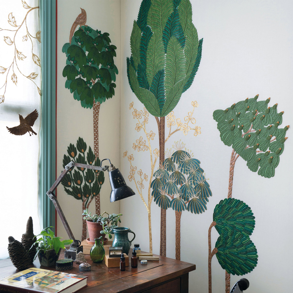 Обои ручная роспись Mughal Trees Original colourway on linen