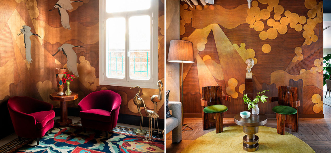 Обои ручная роспись Namban Polished Copper on Deep Rich Gold gilded paper