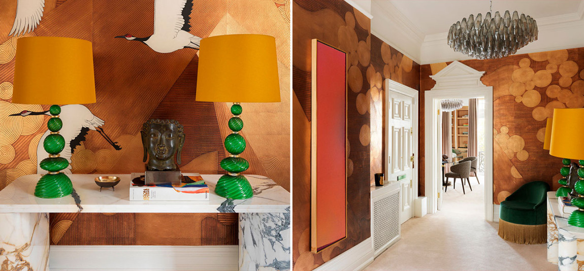 Обои ручная роспись Namban Polished Copper on Deep Rich Gold gilded paper