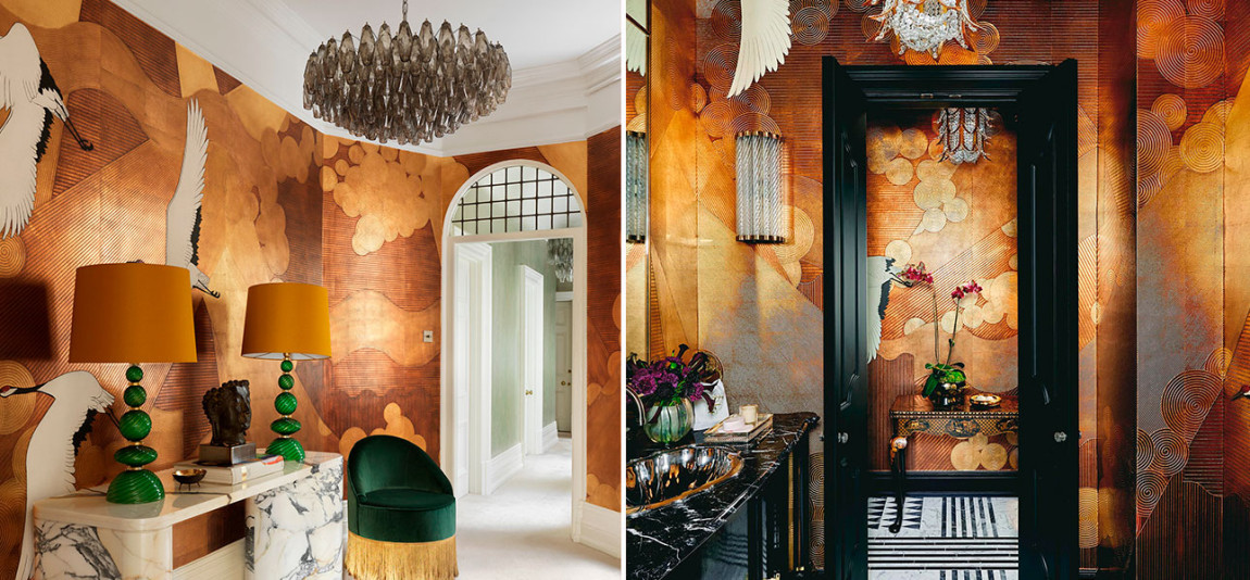 Обои ручная роспись Namban Polished Copper on Deep Rich Gold gilded paper