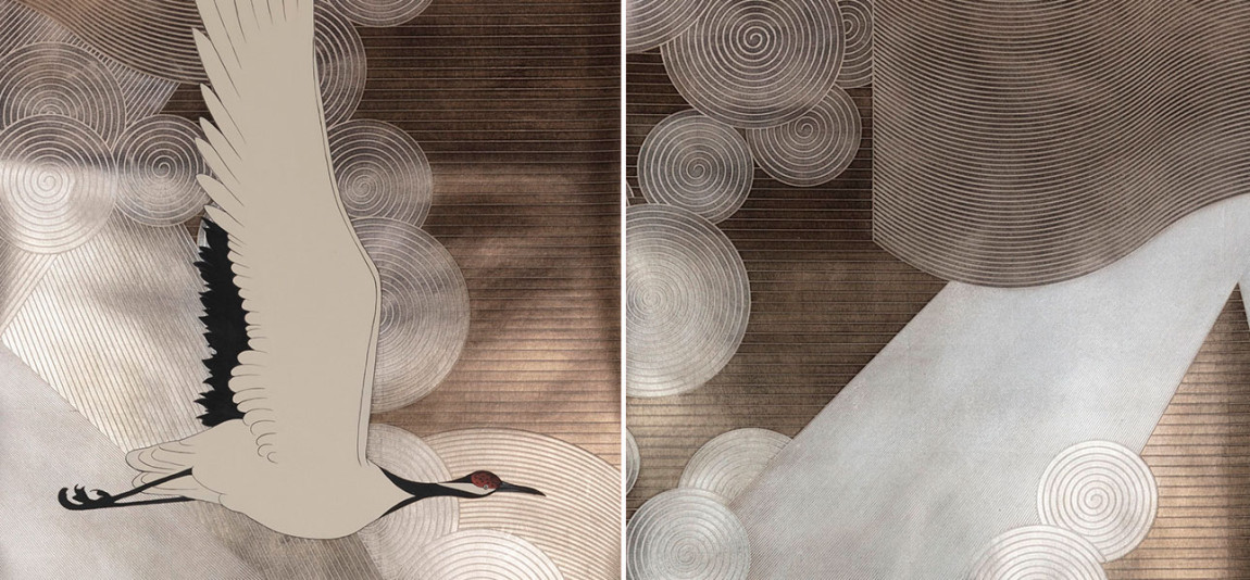 Обои ручная роспись Namban Special Colourway SC-238 on silver gilded paper with antiquing