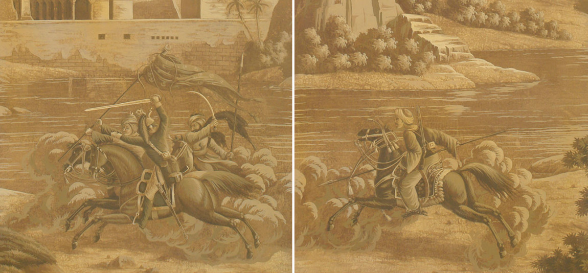Обои ручная роспись Napoleon's Campaign in Egypt Sepia on antique scenic Xuan paper
