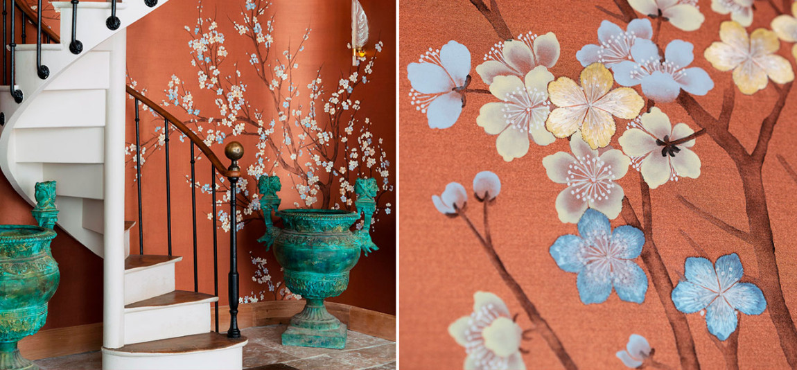 Обои ручная роспись Nara Original colourway on Bronze metallic silk