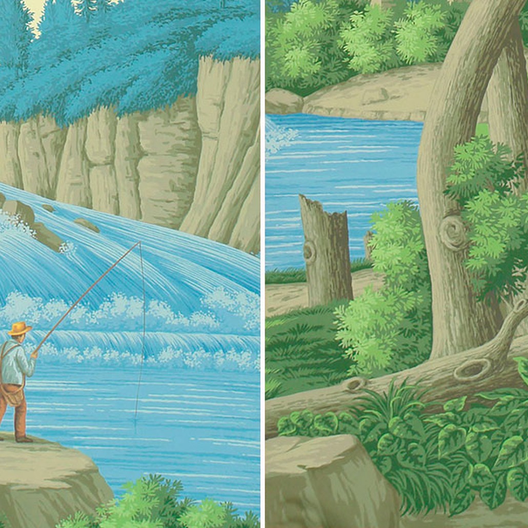 Обои ручная роспись North American River Views Dufour on scenic paper