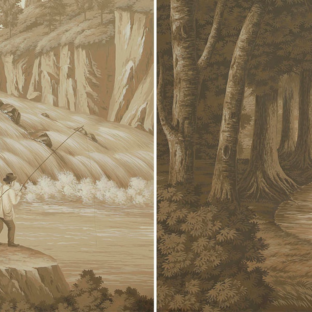 Обои ручная роспись North American River Views Sepia on scenic paper
