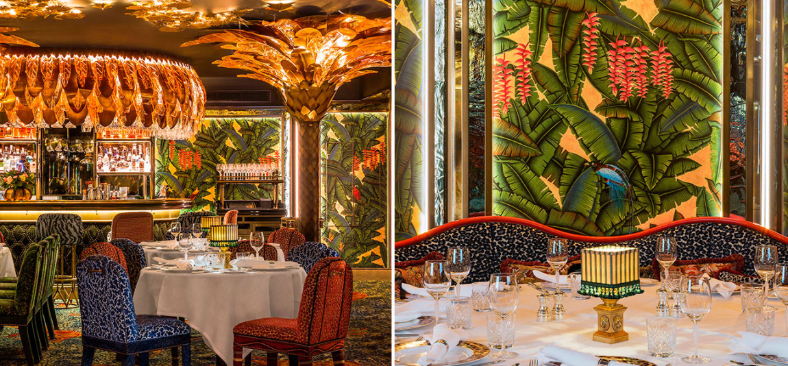 Обои ручная роспись Palms Gaugin on Deep Rich Gold gilded paper with pearlescent antiquing