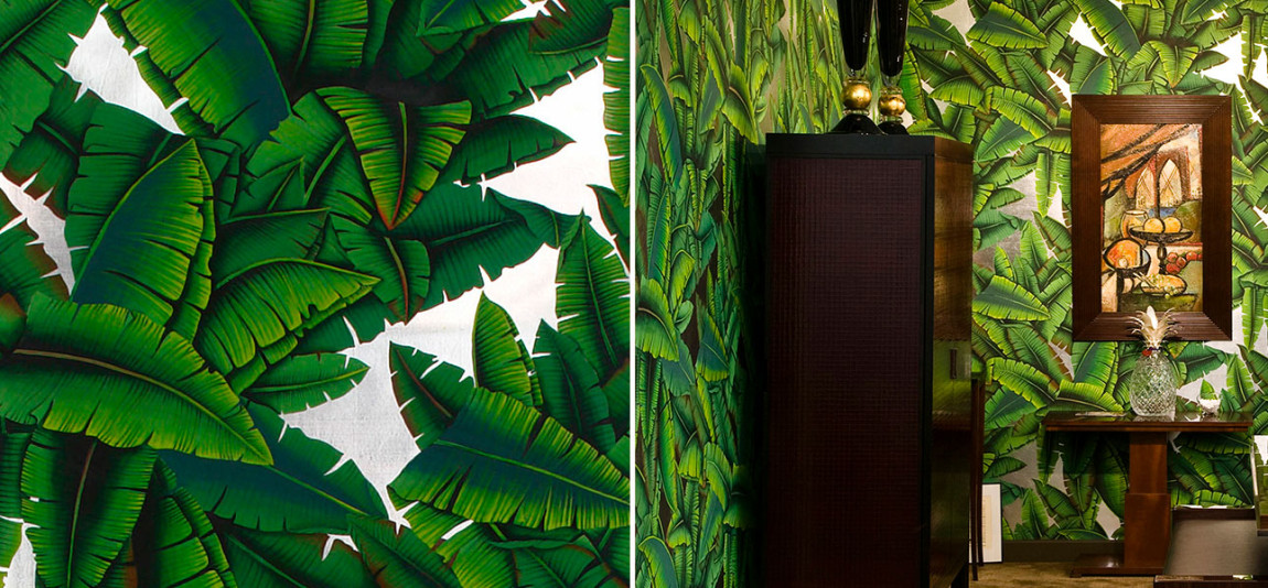 Обои ручная роспись Palms Gaugin on Ocean Silver gilded paper