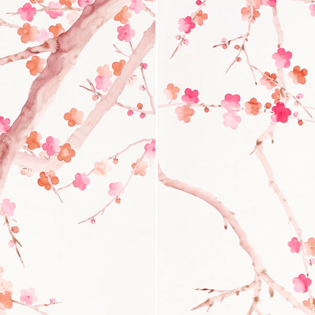 Обои ручная роспись Plum Blossom Bleached on Bleached White dyed silk