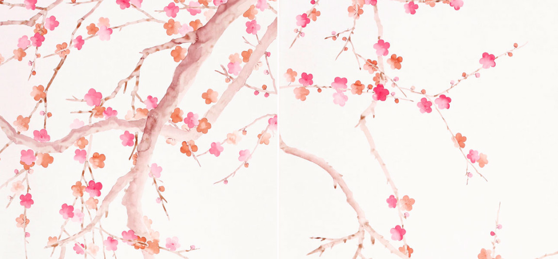 Обои ручная роспись Plum Blossom Bleached on Bleached White dyed silk