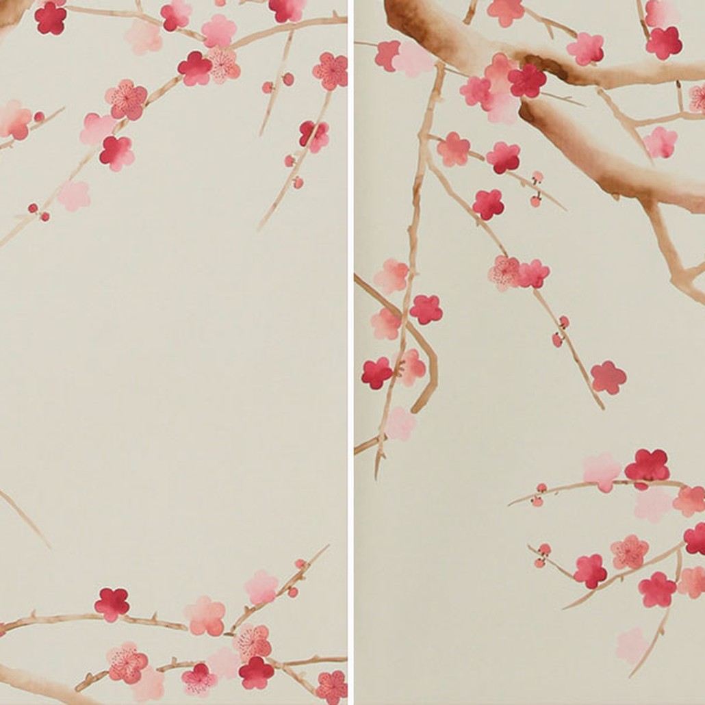 Обои ручная роспись Plum Blossom Blossom on Satin Grey dyed silk
