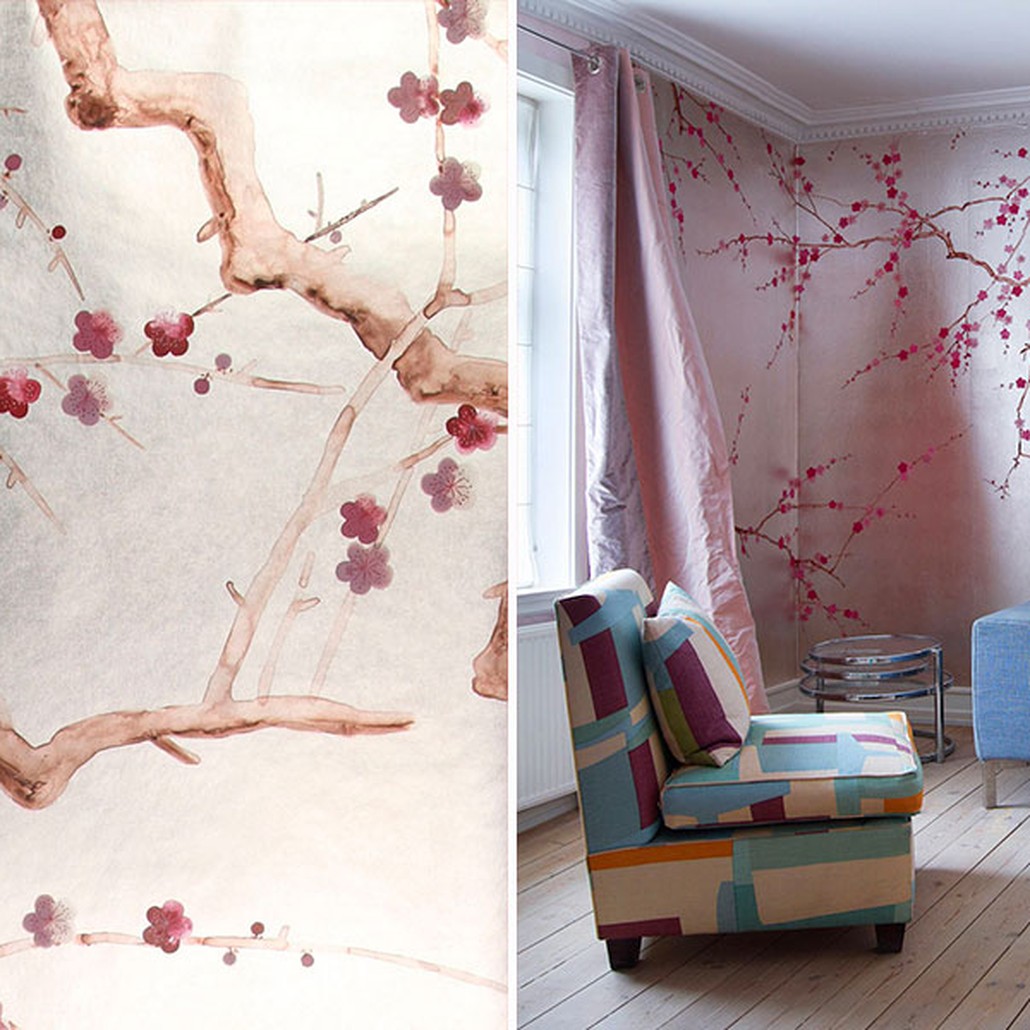 Обои ручная роспись Plum Blossom Blossom on Tarnished Silver gilded paper