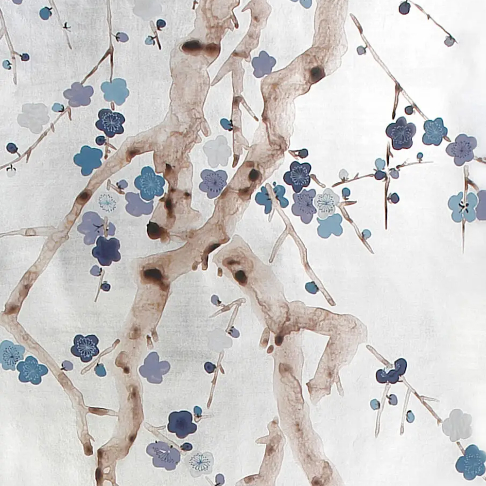 Обои ручная роспись Plum Blossom Hokusai on Tarnished Silver gilded paper