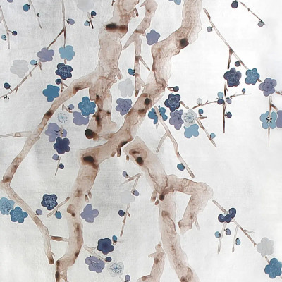Обои ручная роспись Plum Blossom Hokusai on Tarnished Silver gilded paper