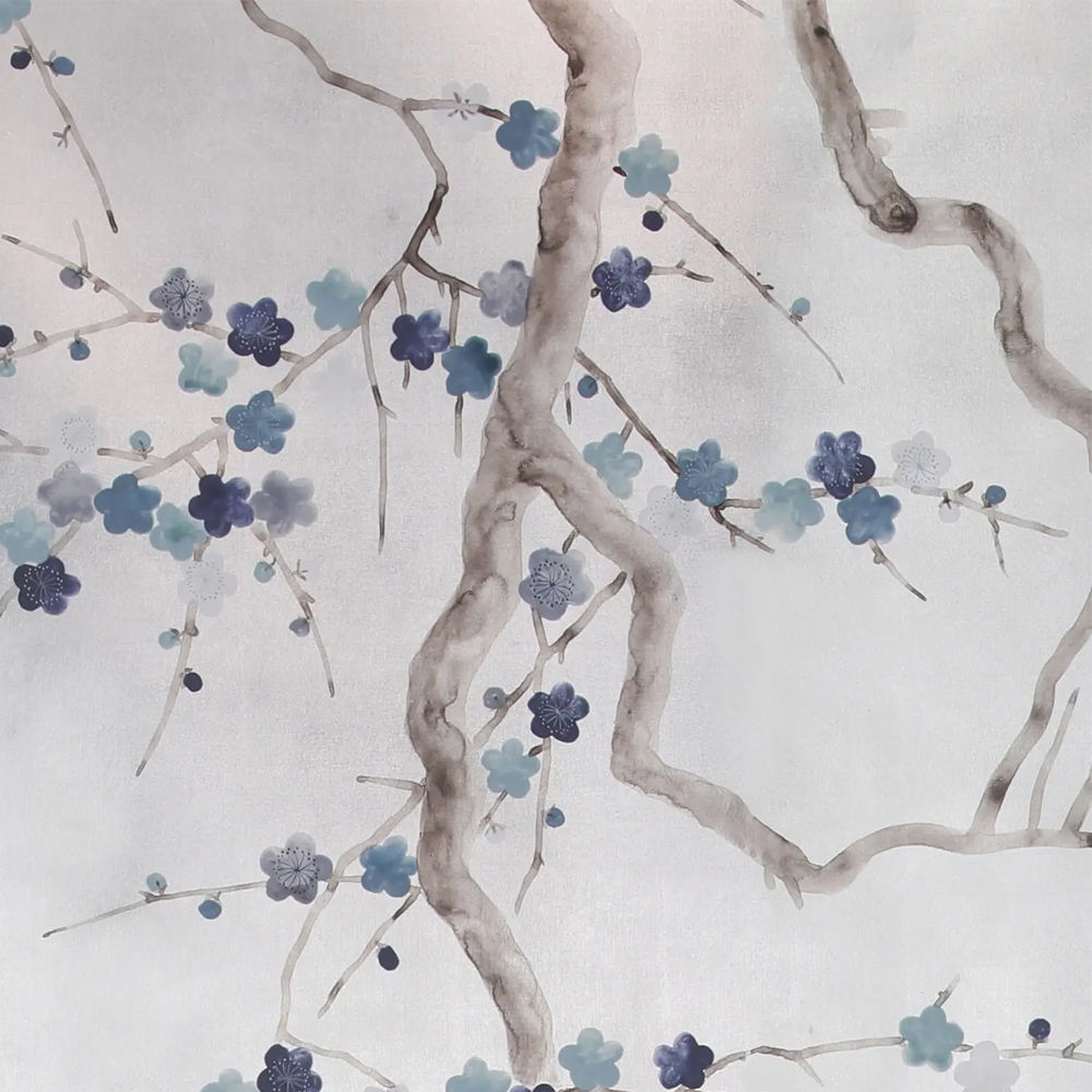 Обои ручная роспись Plum Blossom Inky Hokusai on Sterling Silver gilded silk