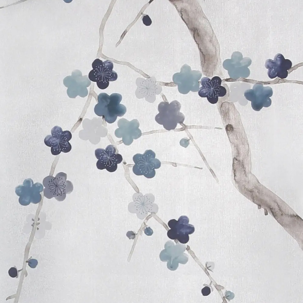 Обои ручная роспись Plum Blossom Inky Hokusai on Sterling Silver gilded silk