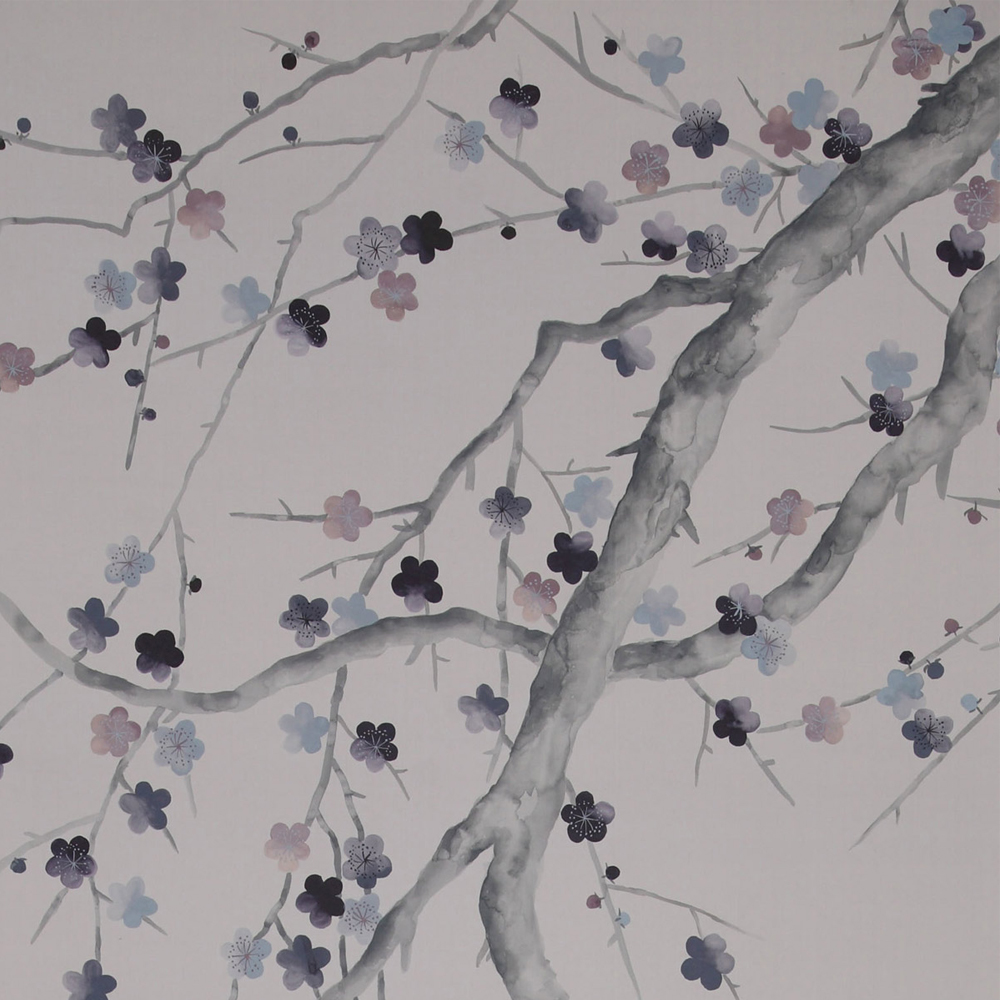 Обои ручная роспись Plum Blossom Special Colourway on Lilac Hint dyed silk