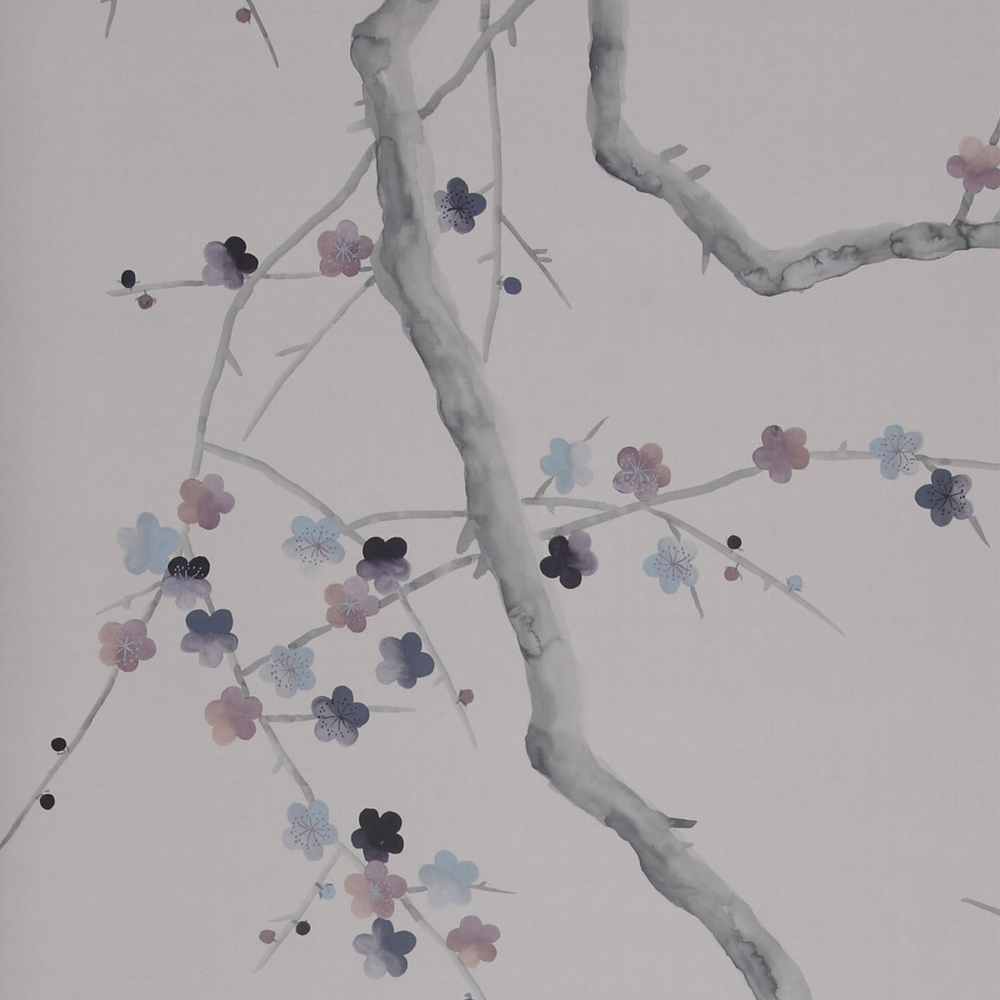 Обои ручная роспись Plum Blossom Special Colourway on Lilac Hint dyed silk