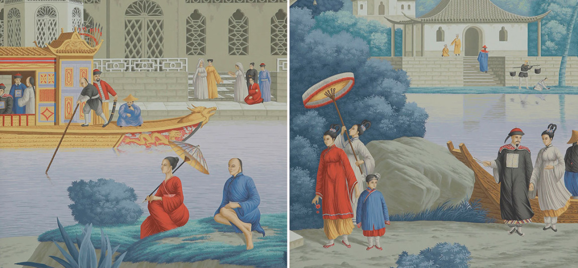 Обои ручная роспись Procession Chinoise Charvet on scenic paper