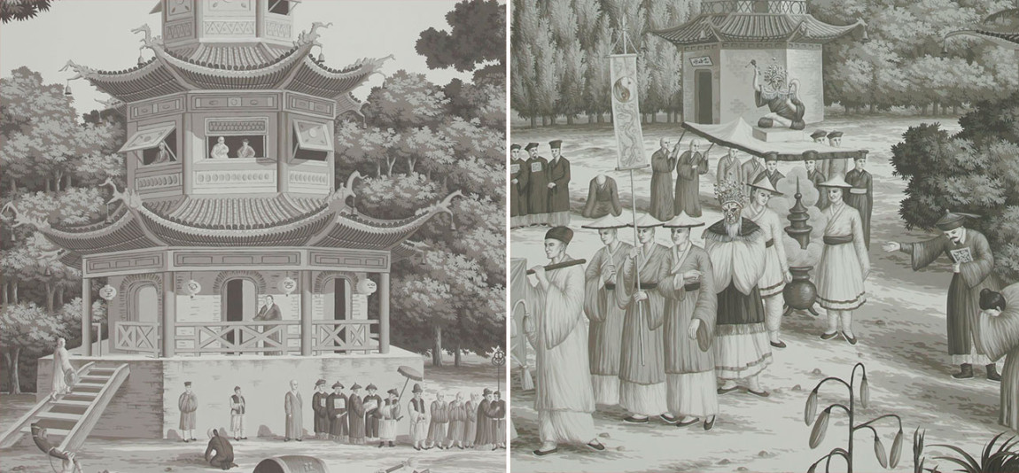 Обои ручная роспись Procession Chinoise Eau Forte on scenic paper