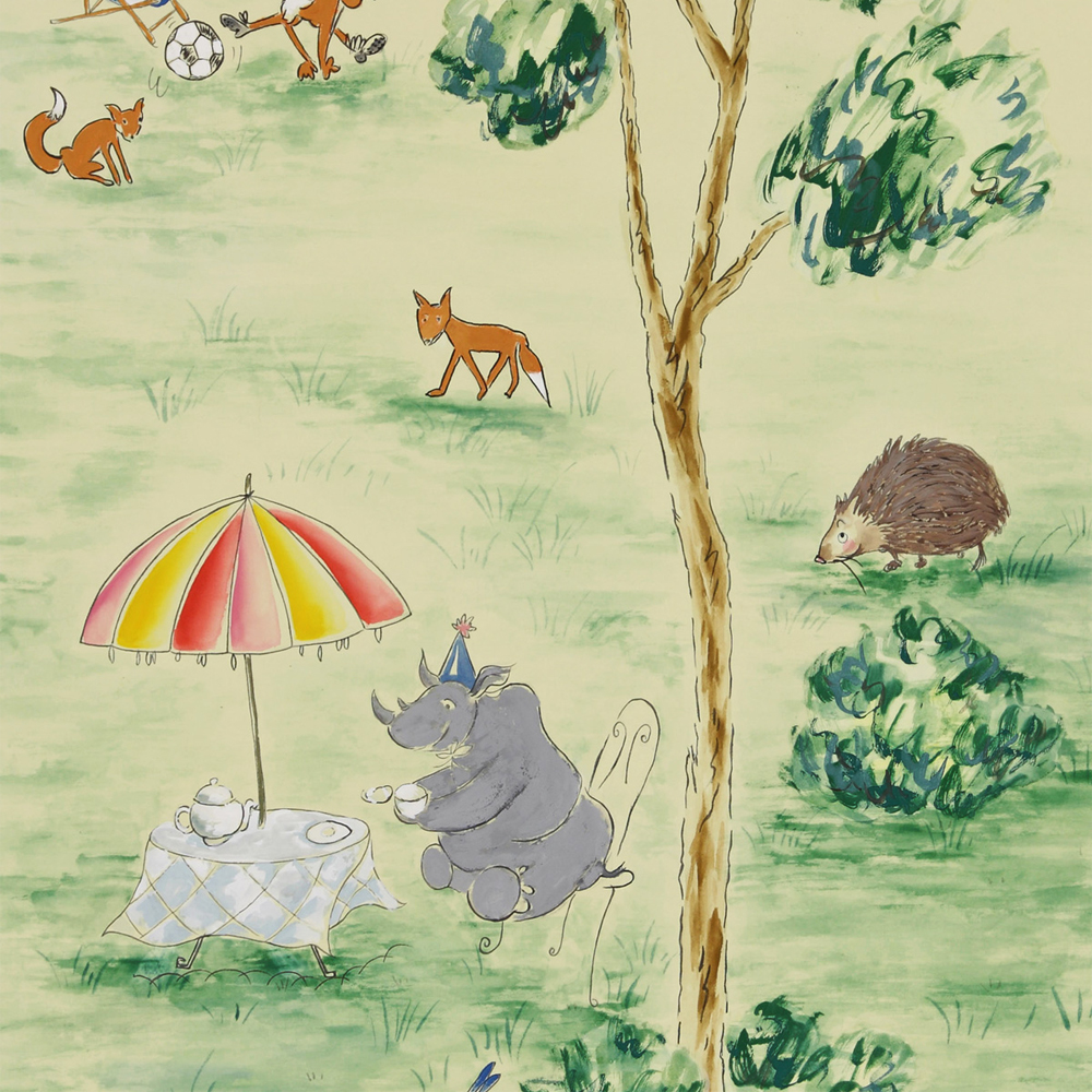 Обои ручная роспись Promenade Original colourway on cream painted silk