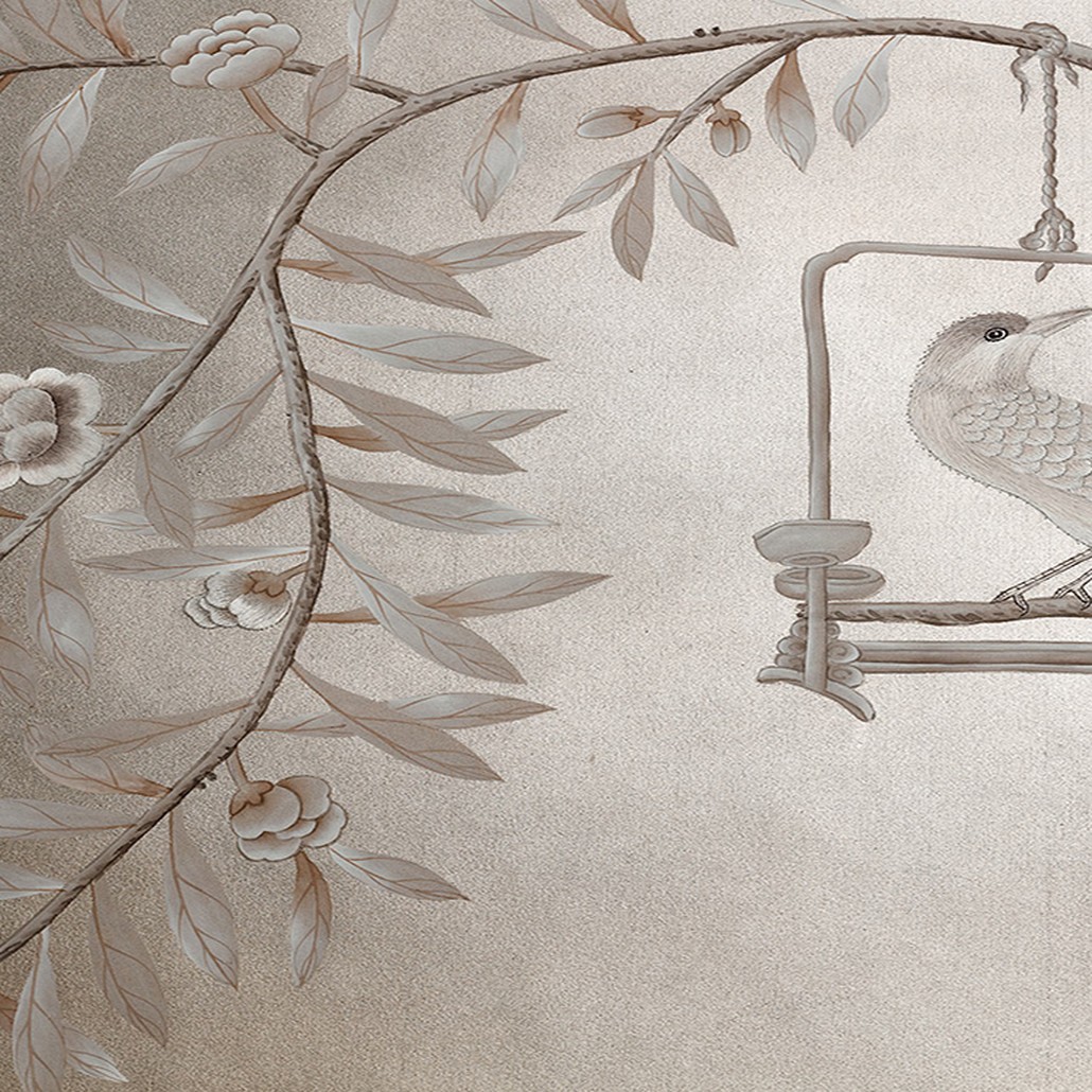 Обои ручная роспись Salon Vert Pewter gilded silk