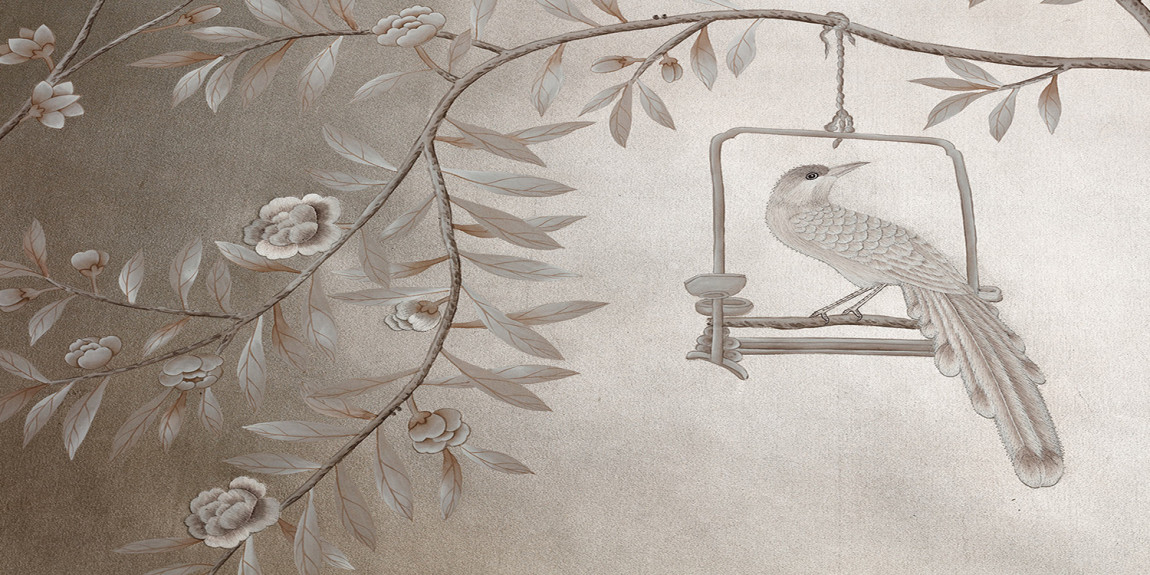 Обои ручная роспись Salon Vert Pewter gilded silk