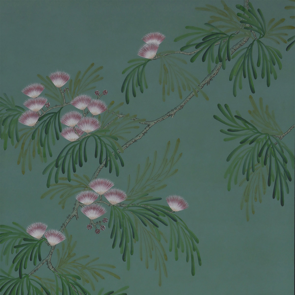 Обои ручная роспись Silk Tree Blossom on Sung Green Williamsburg