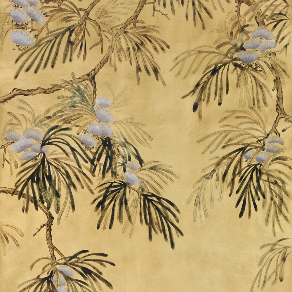 Обои ручная роспись Silk Tree Original colourway on Gold Bullion gilded paper